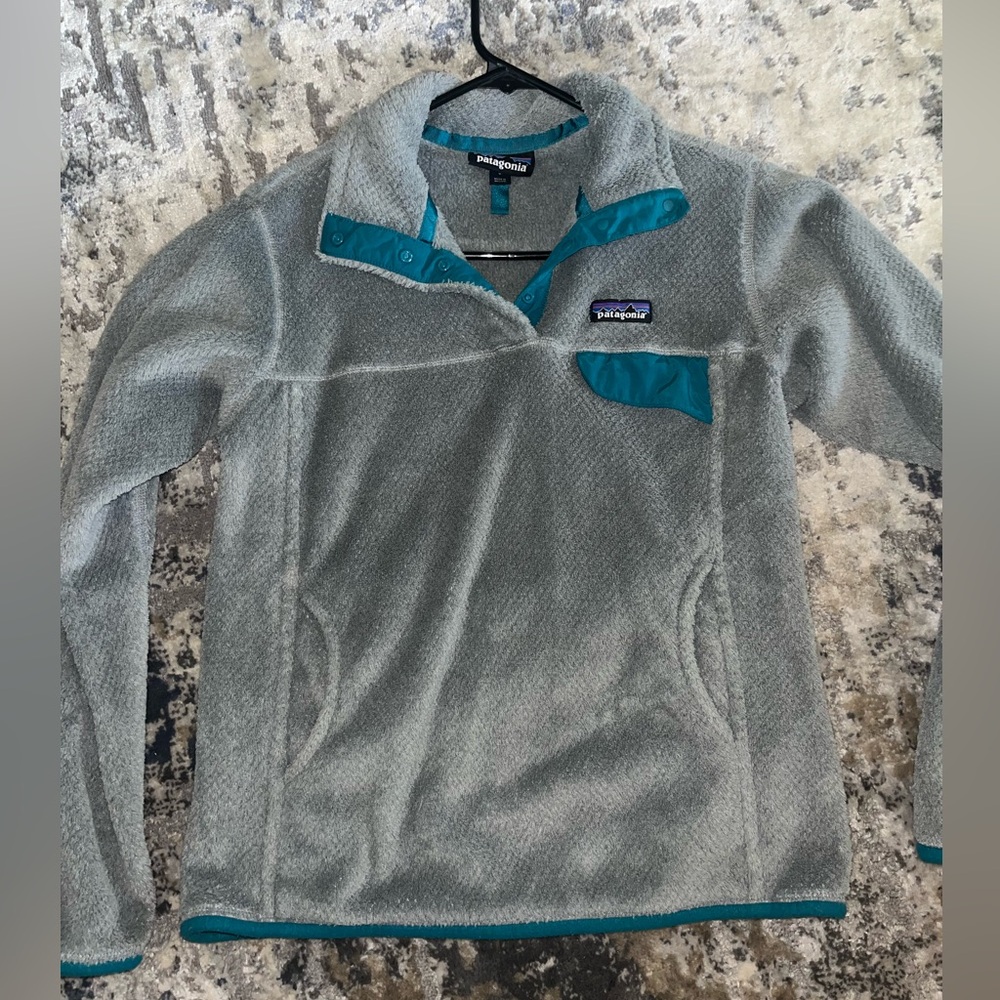 Teal and Gray Patagonia Synchilla Snap Fleece